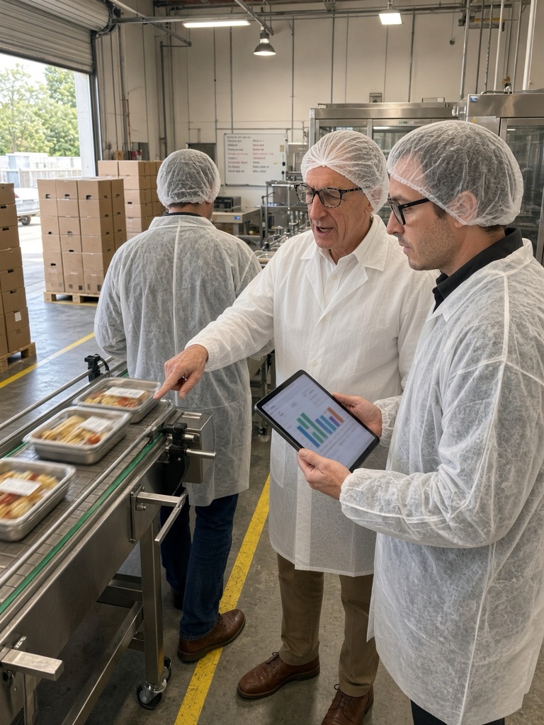 Reviewing production numbers on a packaging line